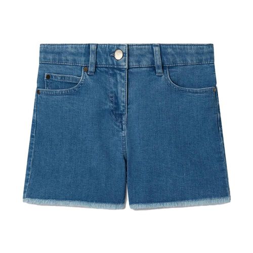 Stella McCartney Fringed-Heart Patch Stretch-Denim Shorts